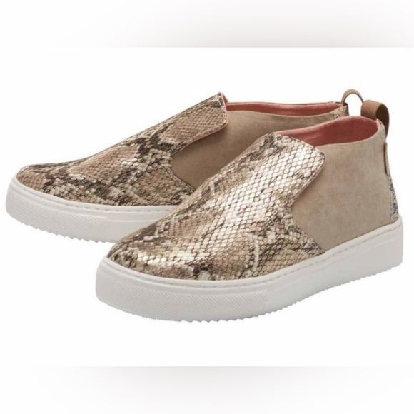 Hey Dude Shoes - Hey Dude Women Peyton Brown Metallic Snake Print Slip On Booties Comfort Casual